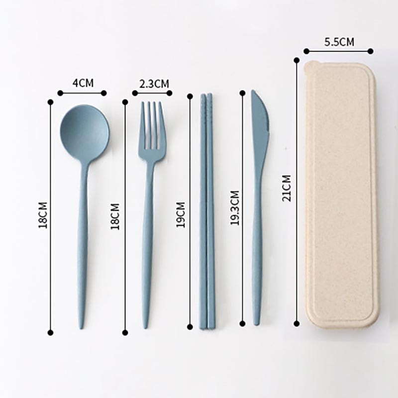 4 tk/komplekt Söögiriistad Nisuõlgedest lusikas Kahvel Söögipulgad Kastiga Õpilased Lauanõud Reisimiseks Kaasaskantavad sööginõud Köögitarvikud