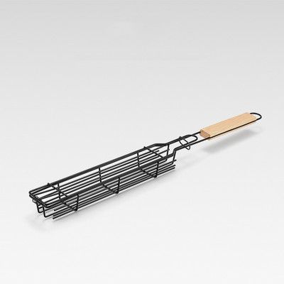 1 db kültéri grillsütő hordozható fa fogantyú rozsdamentes acél hús étel villa sütőpálca nyárs Konyha kemping piknik eszközök