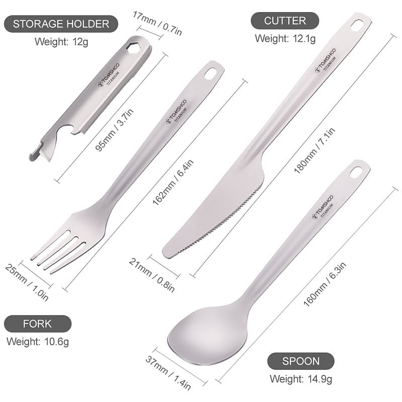 4-in-1 Titāna galda piederumu komplekts vakariņu karotes dakšu griezējs ar uzglabāšanas turētāju pudeļu attaisāmais kempingiem, pārgājieniem ar mugursomu piknikam