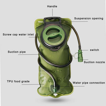 2L veepõis matkaseljakoti jaoks TPU hüdratatsioonikomplekt põie lekkekindel veereservuaar välitingimustes telkimiseks