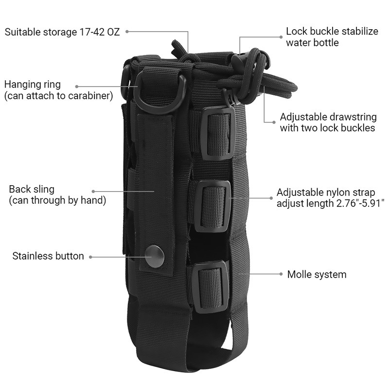 0,5 L-2,5 L ceļojumu rīku tējkannas komplekts āra taktiskam ūdens maisam kempingiem, pārgājieniem makšķerēšanai, plecu pudeles turētāja pudeles maisiņš