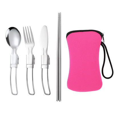 Kültéri étkészlet rozsdamentes acél összecsukható kanál kés villa pálcika kemping edények evőeszközök Hajtogatott evőeszközök evőeszközök