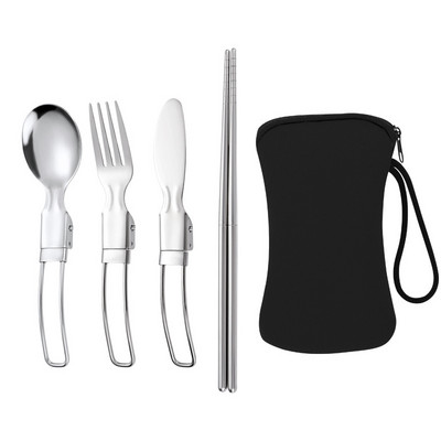 Kültéri étkészlet rozsdamentes acél összecsukható kanál kés villa pálcika kemping edények evőeszközök Hajtogatott evőeszközök evőeszközök