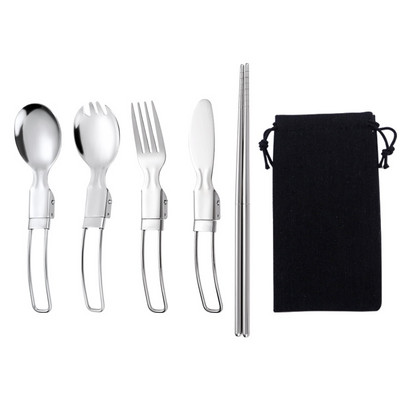 Kültéri étkészlet rozsdamentes acél összecsukható kanál kés villa pálcika kemping edények evőeszközök Hajtogatott evőeszközök evőeszközök