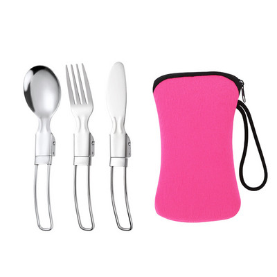 Kültéri étkészlet rozsdamentes acél összecsukható kanál kés villa pálcika kemping edények evőeszközök Hajtogatott evőeszközök evőeszközök