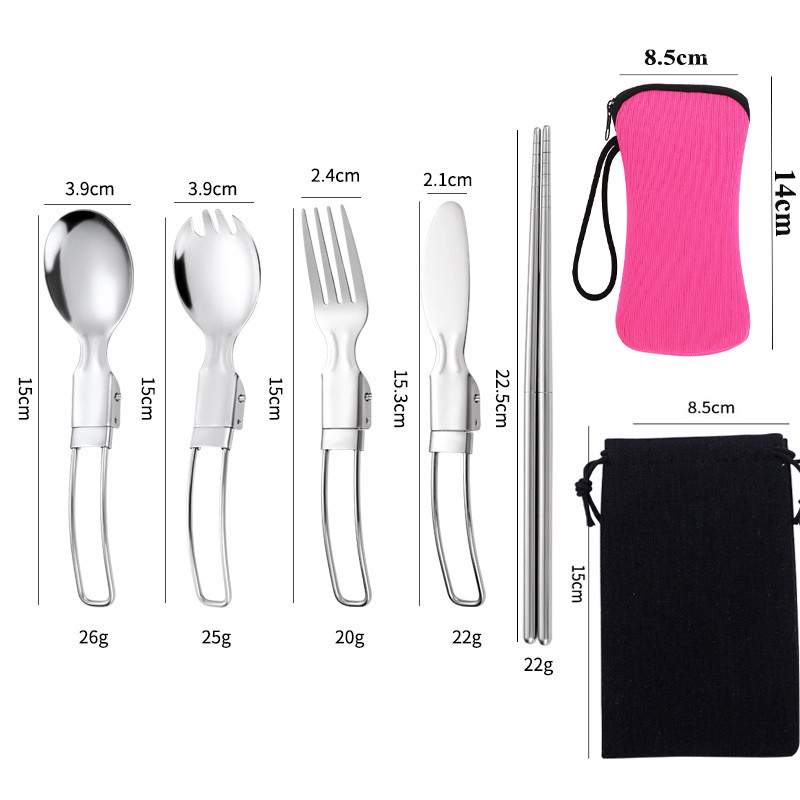 Kültéri étkészlet rozsdamentes acél összecsukható kanál kés villa pálcika kemping edények evőeszközök Hajtogatott evőeszközök evőeszközök