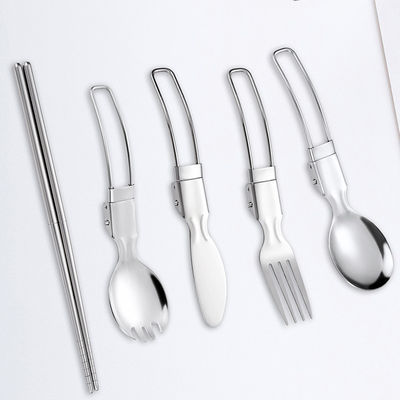 Kültéri étkészlet rozsdamentes acél összecsukható kanál kés villa pálcika kemping edények evőeszközök Hajtogatott evőeszközök evőeszközök