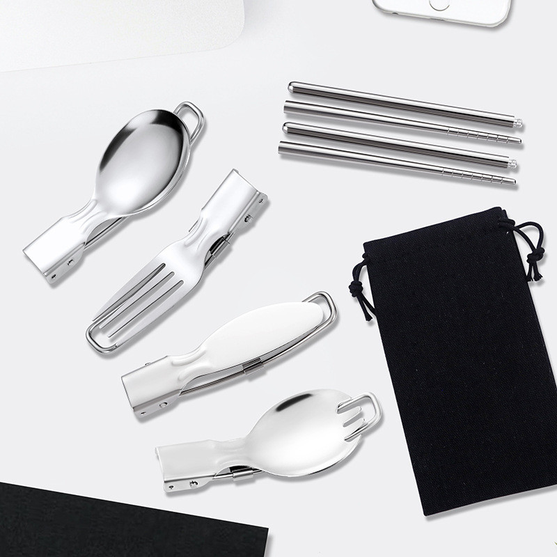 Kültéri étkészlet rozsdamentes acél összecsukható kanál kés villa pálcika kemping edények evőeszközök Hajtogatott evőeszközök evőeszközök