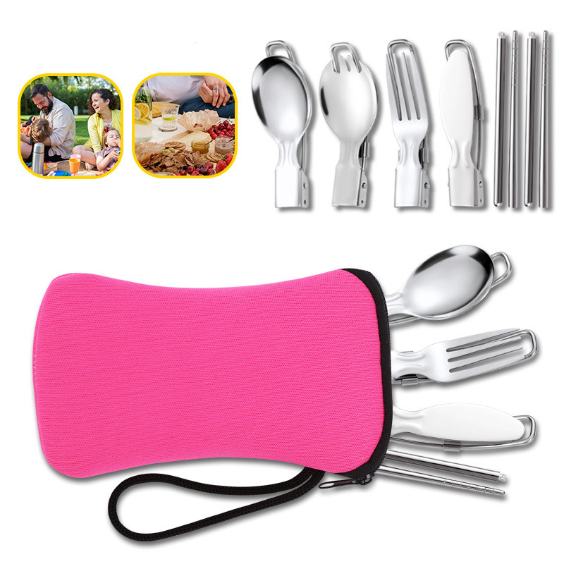 Kültéri étkészlet rozsdamentes acél összecsukható kanál kés villa pálcika kemping edények evőeszközök Hajtogatott evőeszközök evőeszközök