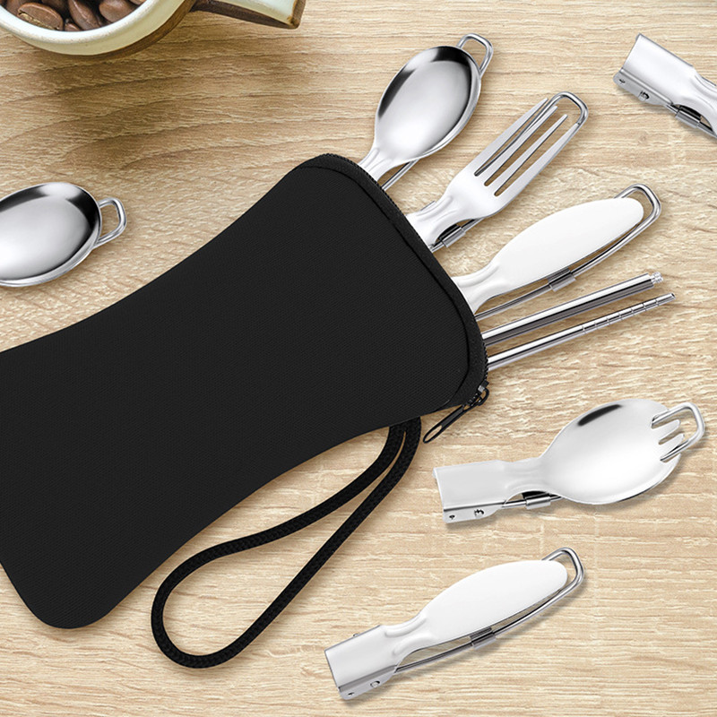 Kültéri étkészlet rozsdamentes acél összecsukható kanál kés villa pálcika kemping edények evőeszközök Hajtogatott evőeszközök evőeszközök