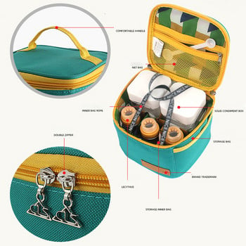 Преносима чанта за съхранение на подправки със 7 буркана с подправки Пътуващ къмпинг Бутилка за подправки Пикник на открито Чанта за подправки Кухненска чанта за разни вещи