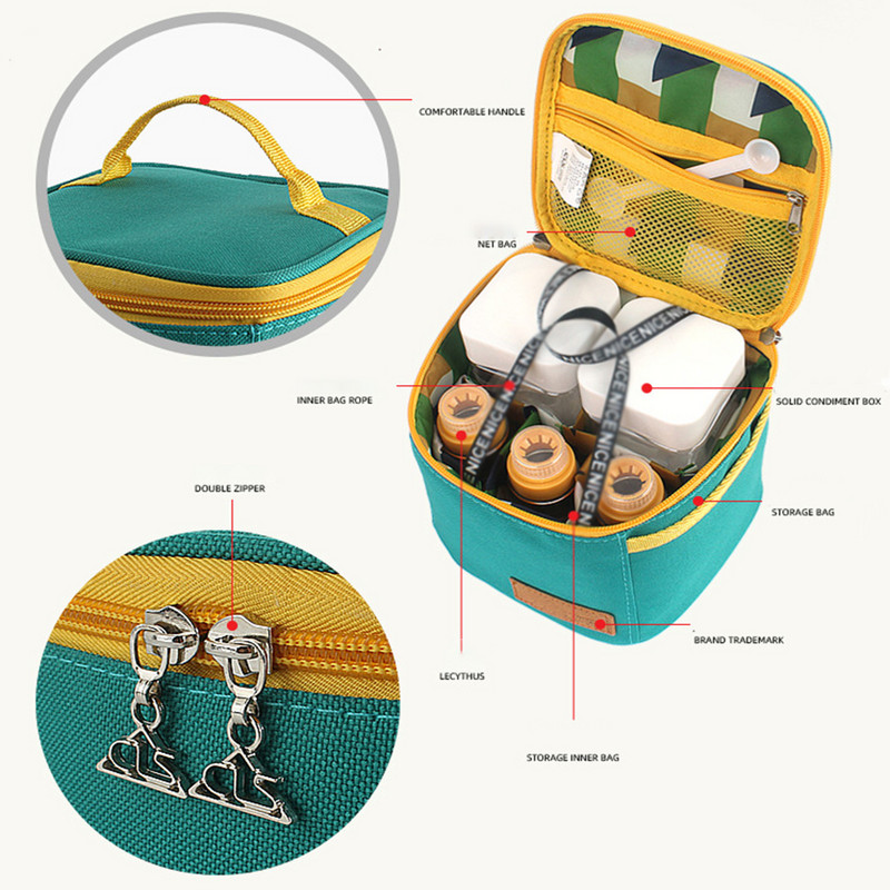 Hordozható fűszeres tároló táska 7 fűszeres üveggel Utazási kemping fűszeres palack kültéri piknik fűszertáska konyhai egyéb táska