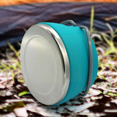 Pārnēsājama silikona saliekamā tējkanna Daudzfunkcionāls saspiežams āra saliekams ūdens katls ar tērauda dibenu kempingam R9z8