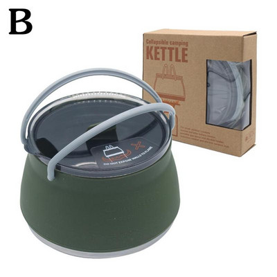 Pārnēsājama silikona saliekamā tējkanna Daudzfunkcionāls saspiežams āra saliekams ūdens katls ar tērauda dibenu kempingam R9z8