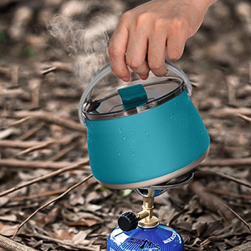 Pārnēsājama silikona saliekamā tējkanna Daudzfunkcionāls saspiežams āra saliekams ūdens katls ar tērauda dibenu kempingam R9z8