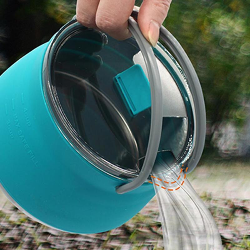 Pārnēsājama silikona saliekamā tējkanna Daudzfunkcionāls saspiežams āra saliekams ūdens katls ar tērauda dibenu kempingam R9z8