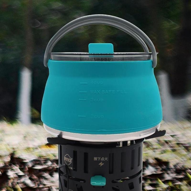 Pārnēsājama silikona saliekamā tējkanna Daudzfunkcionāls saspiežams āra saliekams ūdens katls ar tērauda dibenu kempingam R9z8