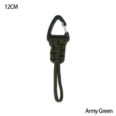 Paracord kulcstartó katonai fonott nylon zsinór fém háromszög csattal, nagy szilárdságú ejtőernyős zsinór karabinerrel