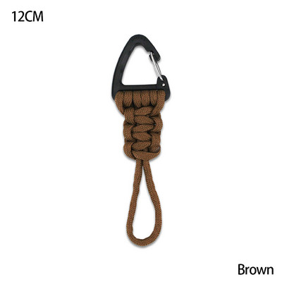 Paracord kulcstartó katonai fonott nylon zsinór fém háromszög csattal, nagy szilárdságú ejtőernyős zsinór karabinerrel