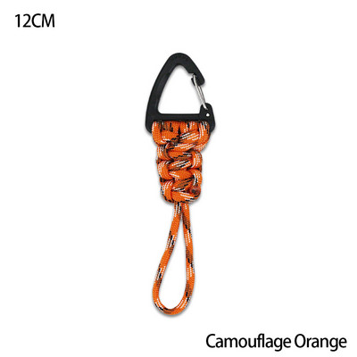 Paracord kulcstartó katonai fonott nylon zsinór fém háromszög csattal, nagy szilárdságú ejtőernyős zsinór karabinerrel