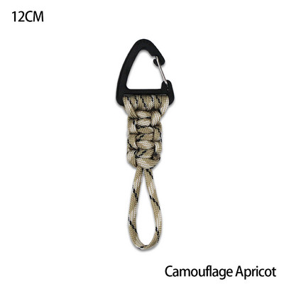 Paracord kulcstartó katonai fonott nylon zsinór fém háromszög csattal, nagy szilárdságú ejtőernyős zsinór karabinerrel