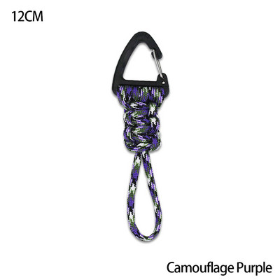 Paracord kulcstartó katonai fonott nylon zsinór fém háromszög csattal, nagy szilárdságú ejtőernyős zsinór karabinerrel