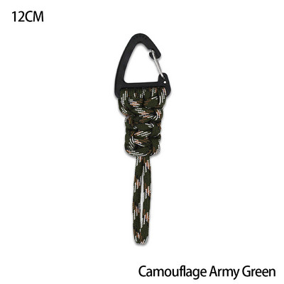 Paracord kulcstartó katonai fonott nylon zsinór fém háromszög csattal, nagy szilárdságú ejtőernyős zsinór karabinerrel