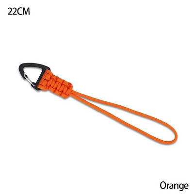 Paracord kulcstartó katonai fonott nylon zsinór fém háromszög csattal, nagy szilárdságú ejtőernyős zsinór karabinerrel