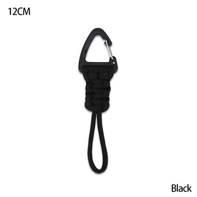 Paracord kulcstartó katonai fonott nylon zsinór fém háromszög csattal, nagy szilárdságú ejtőernyős zsinór karabinerrel