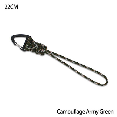 Paracord kulcstartó katonai fonott nylon zsinór fém háromszög csattal, nagy szilárdságú ejtőernyős zsinór karabinerrel