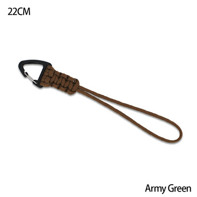 Paracord kulcstartó katonai fonott nylon zsinór fém háromszög csattal, nagy szilárdságú ejtőernyős zsinór karabinerrel