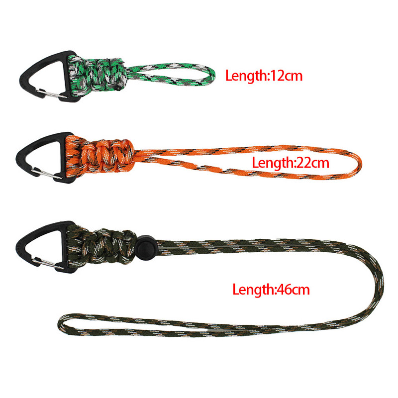 Paracord kulcstartó katonai fonott nylon zsinór fém háromszög csattal, nagy szilárdságú ejtőernyős zsinór karabinerrel