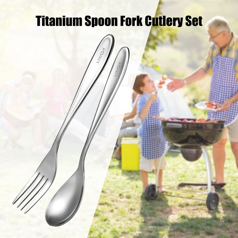 Titano šaukštų šakučių stalo įrankių rinkinys Lengvas viso ilgio vakarienės šakutės šaukštas, puikiai tinkantis namų lauko stovyklavimui žygiams pėsčiomis