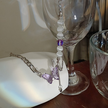 Гривна с лилава кристална пеперуда за жени Любовно сърце Гривна с пискюл Опал Висококачествени аксесоари Бижута Подарък за приятел