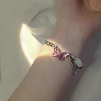 Гривна с лилава кристална пеперуда за жени Любовно сърце Гривна с пискюл Опал Висококачествени аксесоари Бижута Подарък за приятел