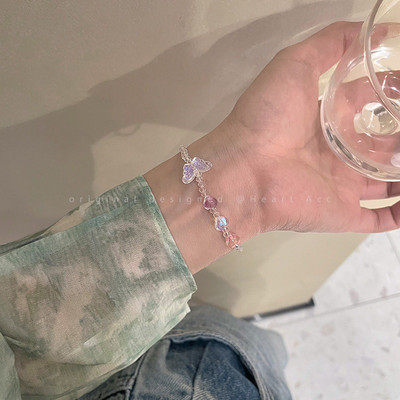 Violeta kristāla tauriņa rokassprādze sievietēm Mīlestības sirds pušķis Opāla rokassprādze Augstas kvalitātes aksesuāri Rotaslieta Dāvana draugam