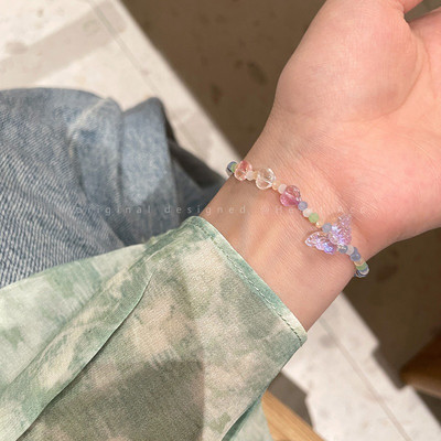 Violeta kristāla tauriņa rokassprādze sievietēm Mīlestības sirds pušķis Opāla rokassprādze Augstas kvalitātes aksesuāri Rotaslieta Dāvana draugam