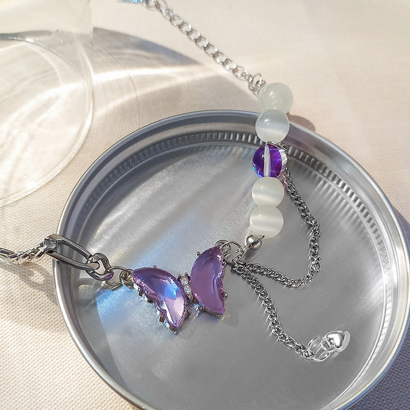 Violeta kristāla tauriņa rokassprādze sievietēm Mīlestības sirds pušķis Opāla rokassprādze Augstas kvalitātes aksesuāri Rotaslieta Dāvana draugam