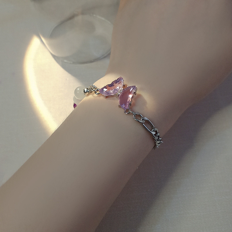 Violeta kristāla tauriņa rokassprādze sievietēm Mīlestības sirds pušķis Opāla rokassprādze Augstas kvalitātes aksesuāri Rotaslieta Dāvana draugam