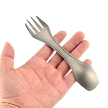 Lixada Voyage Titanium 3 σε 1 Πιρούνι Κουτάλι Spork Cut Σετ μαχαιροπήρουνων για εξωτερικούς χώρους διπλής χρήσης σε πάχος