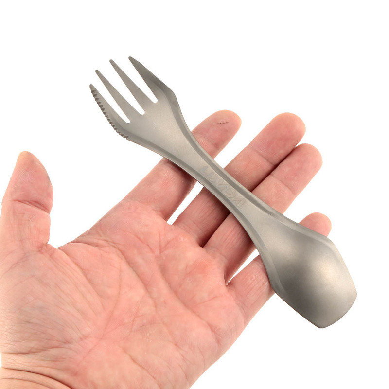 Lixada Voyage Titanium 3 az 1-ben villában kanál Spork Cut készlet kültéri, kétcélú étkészlet evőeszköz vastagság