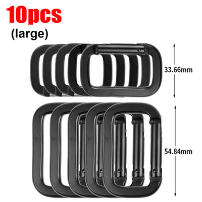 10 gab. Kvadrātveida gredzens karabīnes sprādzes Pavasara karabīnes āķi Spraudnis Atslēgu piekariņš āra mugursoma kulonu sprādzes kempinga rīki