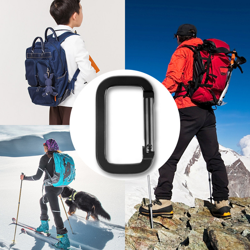 10 gab. Kvadrātveida gredzens karabīnes sprādzes Pavasara karabīnes āķi Spraudnis Atslēgu piekariņš āra mugursoma kulonu sprādzes kempinga rīki