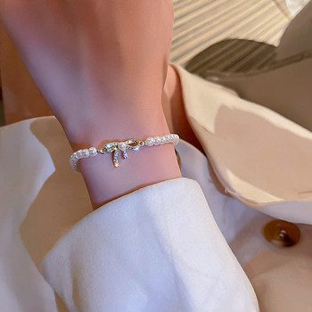 Луксозна  лък с Регулируема перлена гривна за жени Булчинска сватба Изящни 2022 г. Нови дизайнерски бижута Парти подаръци