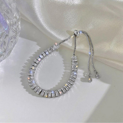 Луксозна лъскава сребърна регулируема гривна от кристален циркон за жени 2022 Нова модна гривна с платинено покритие Подарък за бижута