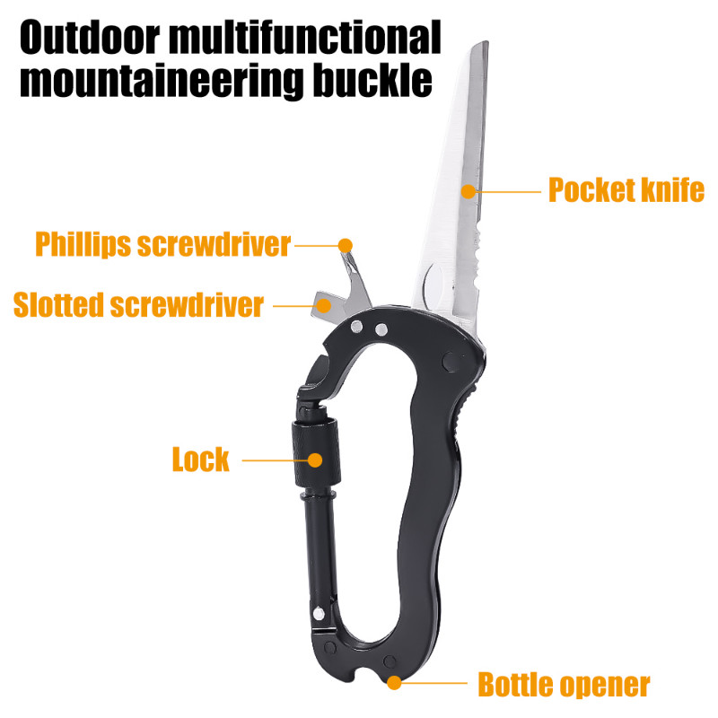 Penki viename lauko daugiafunkcinė alpinizmo sagtis, greitai pakabinama sagtis, kryžminė atsuktuvas karabinas butelių atidarytuvas Vyno atidarytuvas