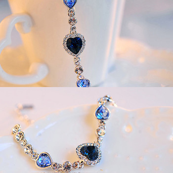 Εκλεκτό τυχερό βραχιόλι για θηλυκό ΑΑΑ κυβικό ζιρκονία μπλε κρύσταλλο γούρι καρδιές βραχιόλι Δώρο γαμήλια εκλεκτά κοσμήματα