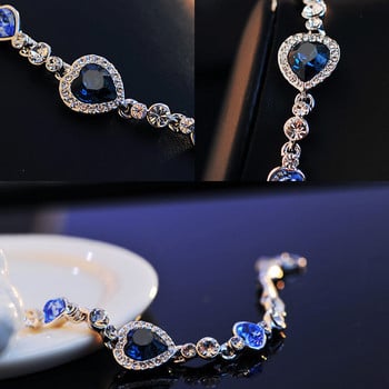 Εκλεκτό τυχερό βραχιόλι για θηλυκό ΑΑΑ κυβικό ζιρκονία μπλε κρύσταλλο γούρι καρδιές βραχιόλι Δώρο γαμήλια εκλεκτά κοσμήματα