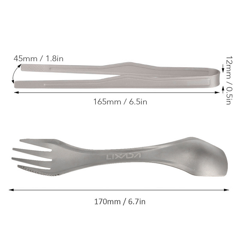 Lixada titāna knaibles ar Spork BBQ grilēšanas rīku Viegls āra kempings, mugursoma, pārgājieni, virtuves piederumi, piknika aprīkojums