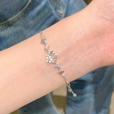 New Luxury Flower Zircon Drawstring Bracelets For Women Shiny Butterfly Rhinestone Adjustable Bracelets Exquisite Jewelry Gift